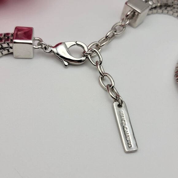 Vince Camuto Silver Tone Howlite Stone Square Pendant Statement Necklace 20" Adj - Picture 3 of 10